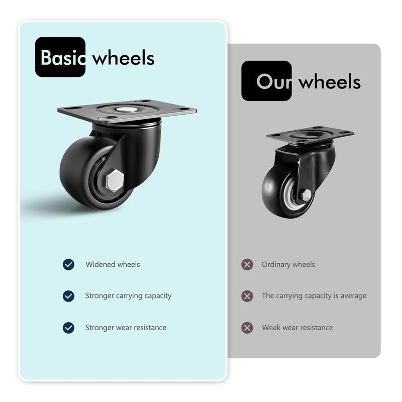 ANDUTEES 3 Inch Caster Wheels Set of 4, Heavy Duty Casters Load 4400lbs, Low Gravity Centere Industrial Swivel Casters, Plat Caster for Furniture and Workbench - Image 5